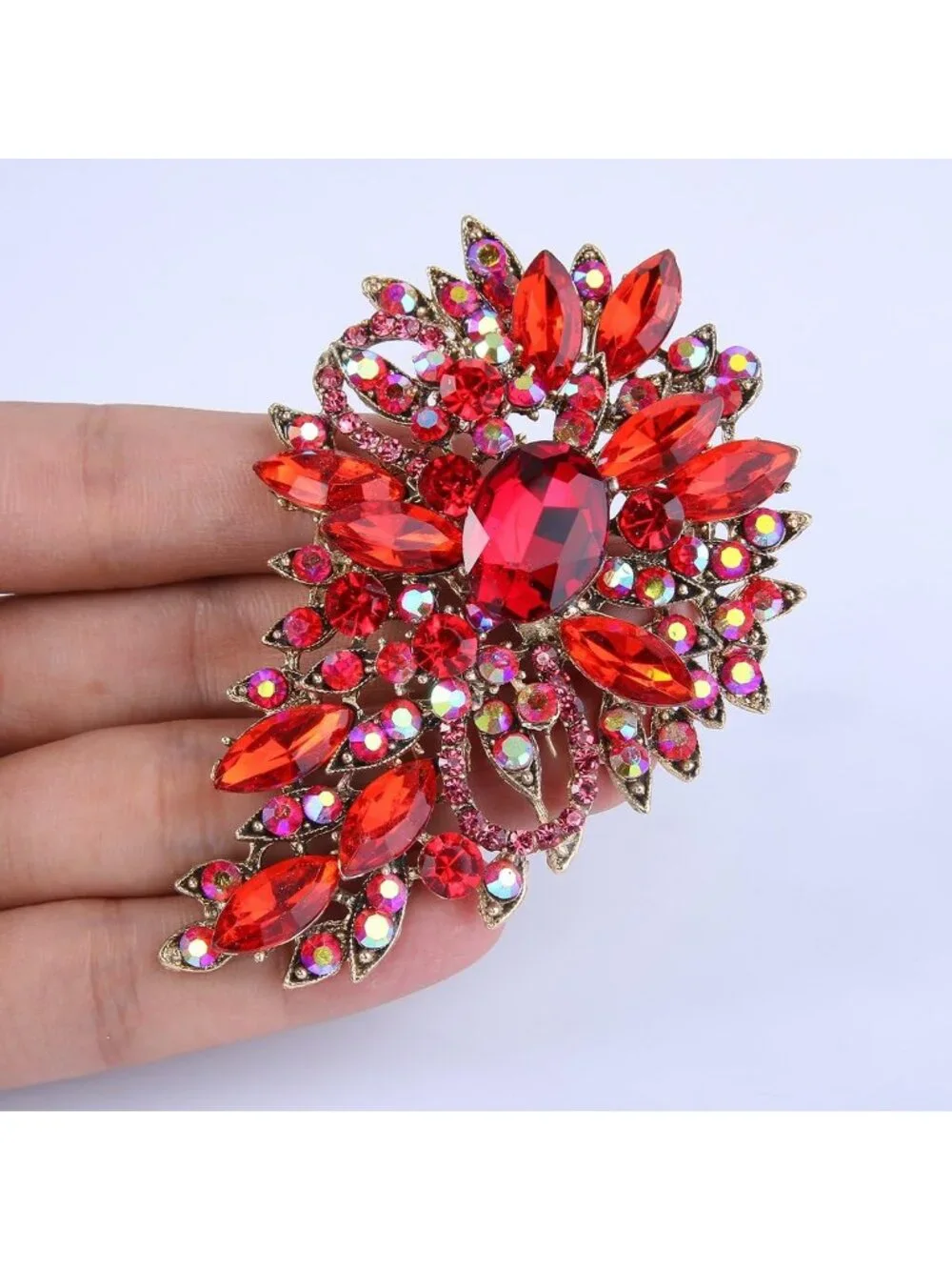Elegant Austrian Crystal Flower Leaf Bouquet Brooch for Weddings & Special